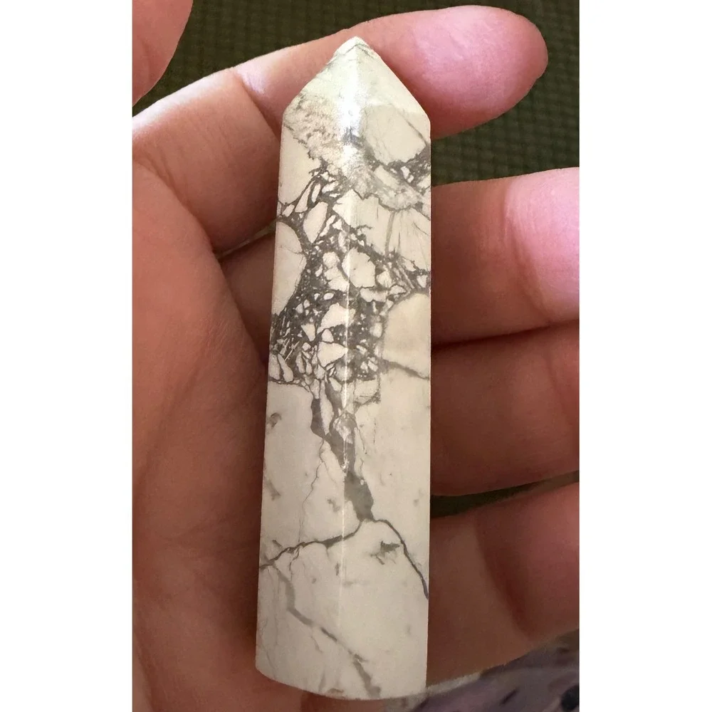 White Howlite Crystal Point Tower Obelisk White Excellent Polished